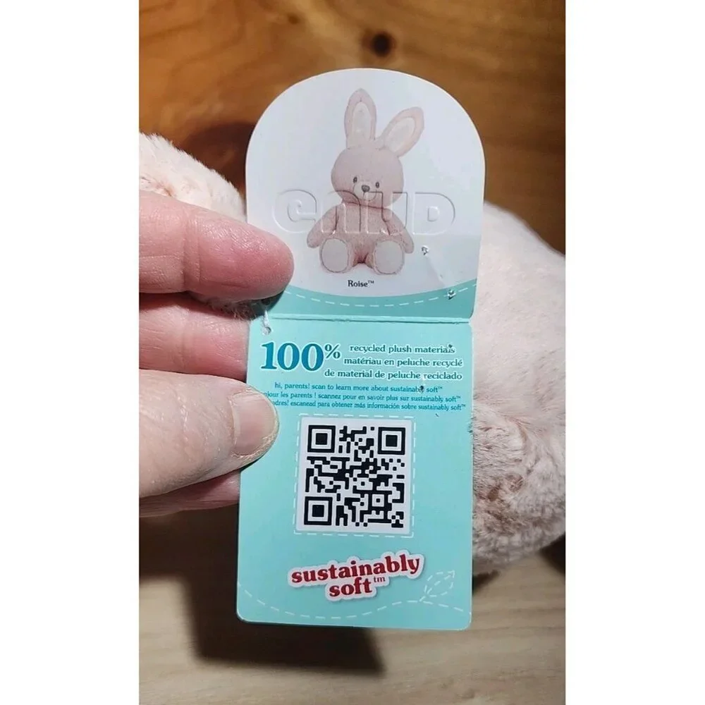 Baby GUND Roise Pink Bunny Plush White with Bow Stuffed Animal